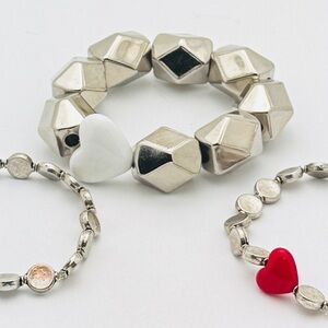 Silver and Red Heart Bracelet Set